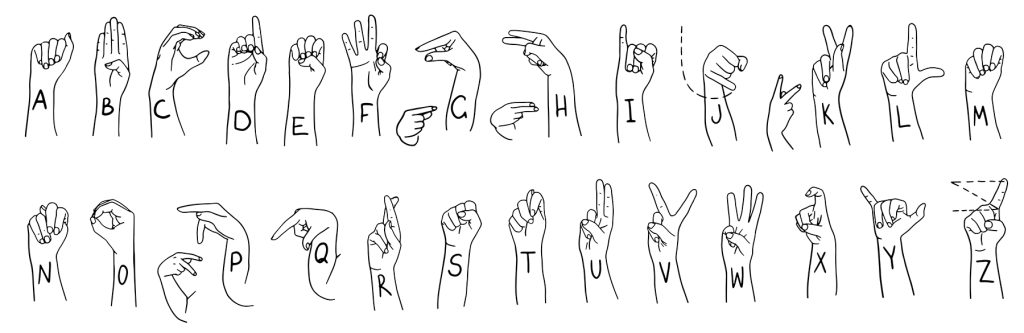 the American Sign Language alphabet, illlustrated