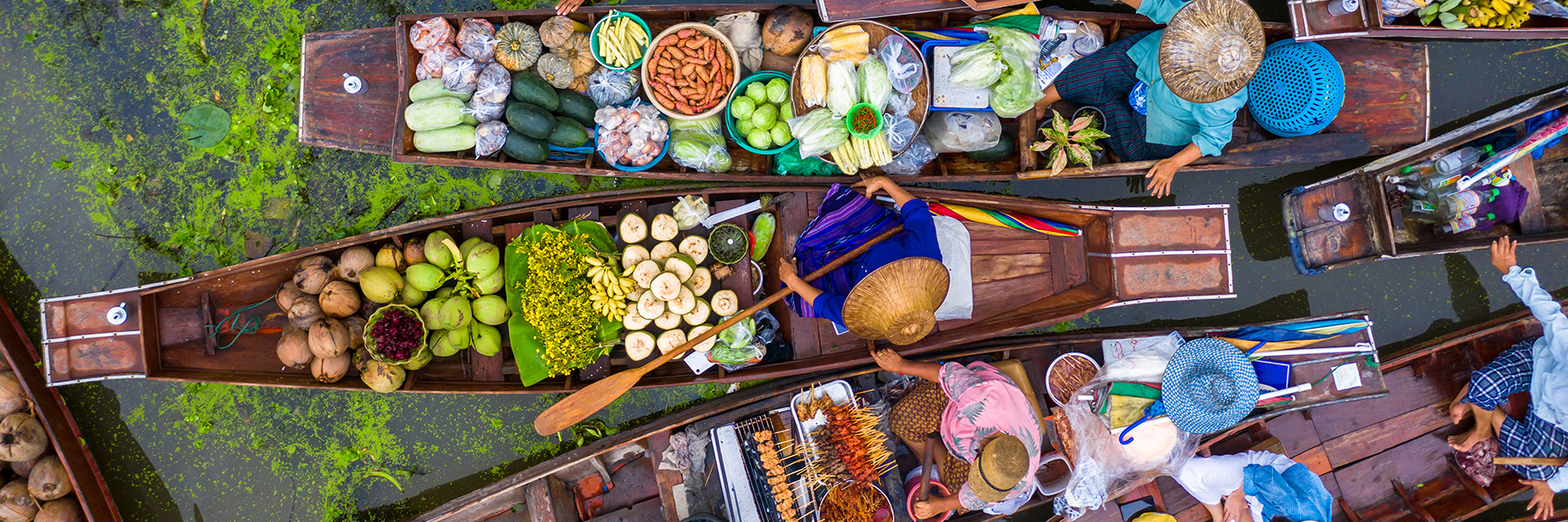 aerial view of the famous floating market in Thailand